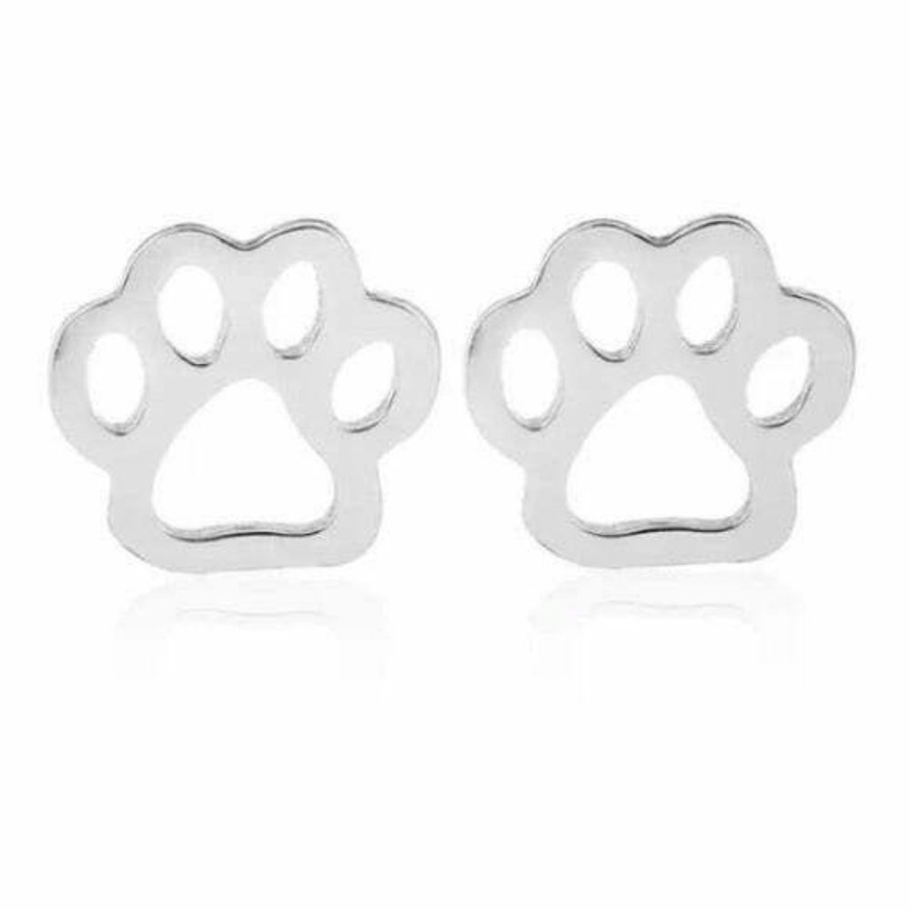 Paw Print Stud Earrings Silver Toned